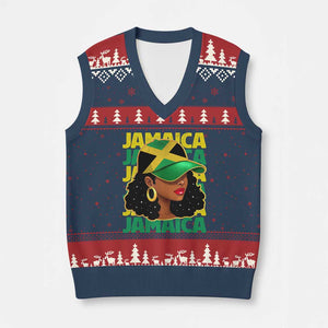 Proud Jamaican Afro Black Woman Jamaica Flag Pride V-Neck Knit Sweater Vest TS10 Navy Red Print Your Wear