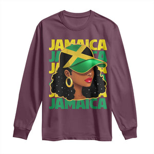 Proud Jamaican Afro Black Woman Jamaica Flag Pride Long Sleeve Shirt TS10 Maroon Print Your Wear
