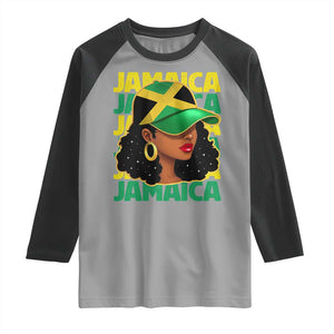 Proud Jamaican Afro Black Woman Jamaica Flag Pride Raglan Shirt TS10 Sport Gray Black Print Your Wear