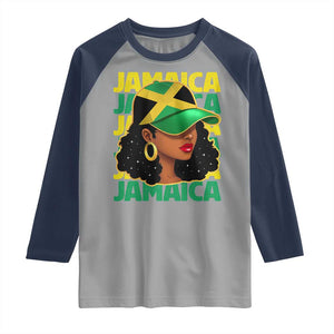 Proud Jamaican Afro Black Woman Jamaica Flag Pride Raglan Shirt TS10 Sport Gray Navy Print Your Wear