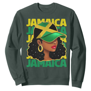 Proud Jamaican Afro Black Woman Jamaica Flag Pride Sweatshirt TS10 Dark Forest Green Print Your Wear