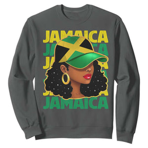 Proud Jamaican Afro Black Woman Jamaica Flag Pride Sweatshirt TS10 Dark Heather Print Your Wear