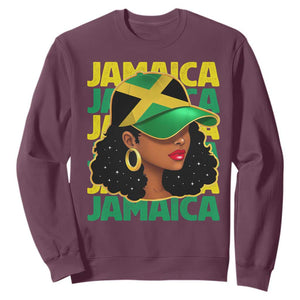 Proud Jamaican Afro Black Woman Jamaica Flag Pride Sweatshirt TS10 Maroon Print Your Wear