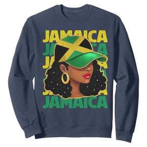 Proud Jamaican Afro Black Woman Jamaica Flag Pride Sweatshirt TS10 Navy Print Your Wear