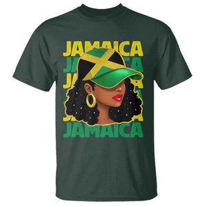 Proud Jamaican Afro Black Woman Jamaica Flag Pride T Shirt TS10 Dark Forest Green Print Your Wear