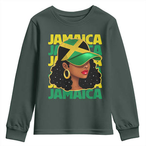 Proud Jamaican Afro Black Woman Jamaica Flag Pride Youth Sweatshirt TS10 Dark Forest Green Print Your Wear