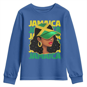 Proud Jamaican Afro Black Woman Jamaica Flag Pride Youth Sweatshirt TS10 Royal Blue Print Your Wear