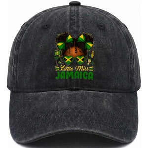 Little Miss Jamaica Washed Cotton Baseball Cap Proud Jamaican Afro Black Girls Jamaica Flag Pride TS10 Washed Cap Universal Fit Black Print Your Wear