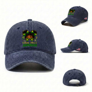 Little Miss Jamaica Washed Cotton Baseball Cap Proud Jamaican Afro Black Girls Jamaica Flag Pride TS10 Washed Cap Universal Fit Navy Print Your Wear