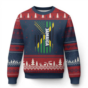 Jamaican American Flag Ugly Christmas Sweater Distressed Jamaica America Usa Flag TS10 Navy Red Print Your Wear