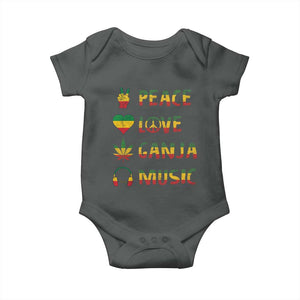 Rasta Weed Baby Onesie Peace Love Ganja Marijuana Cannabis Reggae Music TS10 Dark Heather Print Your Wear