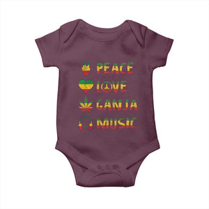 Rasta Weed Baby Onesie Peace Love Ganja Marijuana Cannabis Reggae Music TS10 Maroon Print Your Wear