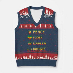 Rasta Weed V-Neck Knit Sweater Vest Peace Love Ganja Marijuana Cannabis Reggae Music TS10 Navy Red Print Your Wear