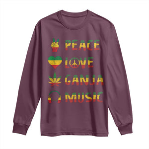 Rasta Weed Long Sleeve Shirt Peace Love Ganja Marijuana Cannabis Reggae Music TS10 Maroon Print Your Wear