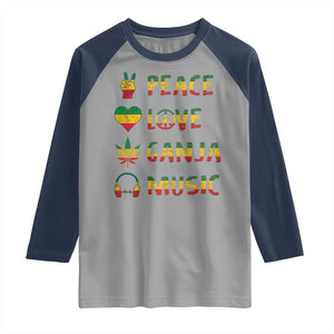 Rasta Weed Raglan Shirt Peace Love Ganja Marijuana Cannabis Reggae Music TS10 Sport Gray Navy Print Your Wear
