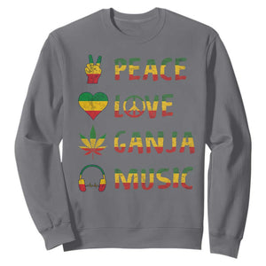 Rasta Weed Sweatshirt Peace Love Ganja Marijuana Cannabis Reggae Music TS10 Charcoal Print Your Wear