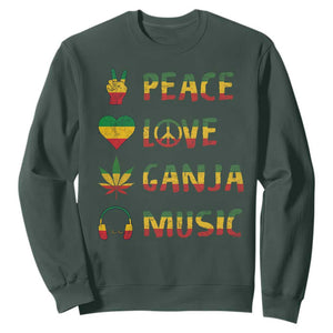 Rasta Weed Sweatshirt Peace Love Ganja Marijuana Cannabis Reggae Music TS10 Dark Forest Green Print Your Wear