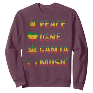 Rasta Weed Sweatshirt Peace Love Ganja Marijuana Cannabis Reggae Music TS10 Maroon Print Your Wear