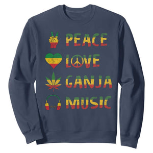 Rasta Weed Sweatshirt Peace Love Ganja Marijuana Cannabis Reggae Music TS10 Navy Print Your Wear