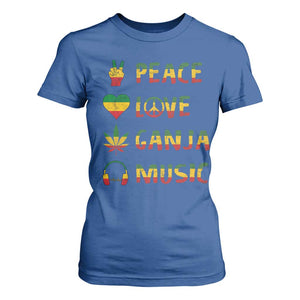 Rasta Weed T Shirt For Women Peace Love Ganja Marijuana Cannabis Reggae Music TS10 Royal Blue Print Your Wear