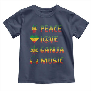 Rasta Weed Toddler T Shirt Peace Love Ganja Marijuana Cannabis Reggae Music TS10 Navy Print Your Wear