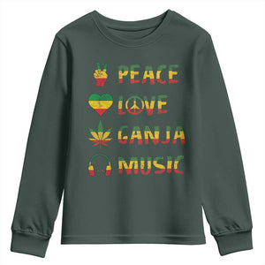 Rasta Weed Youth Sweatshirt Peace Love Ganja Marijuana Cannabis Reggae Music TS10 Dark Forest Green Print Your Wear