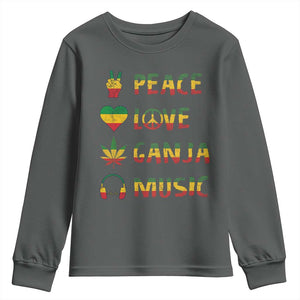 Rasta Weed Youth Sweatshirt Peace Love Ganja Marijuana Cannabis Reggae Music TS10 Dark Heather Print Your Wear