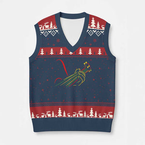 Reggae Guitar V-Neck Knit Sweater Vest Rasta Music Gift for Guitar Lovers TS10 Navy Red Print Your Wear