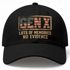 Funny Saying Sarcastic Gen X Lots of Memories No Evidence Baseball Cap Vintage American Flag