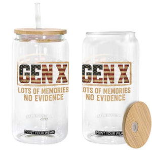 Funny Saying Sarcastic Gen X Lots of Memories No Evidence Glass Can Vintage American Flag
