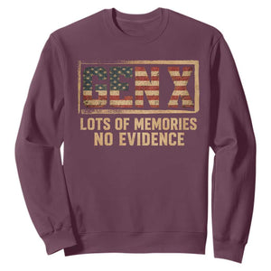 Funny Saying Sarcastic Gen X Lots of Memories No Evidence Sweatshirt Vintage American Flag
