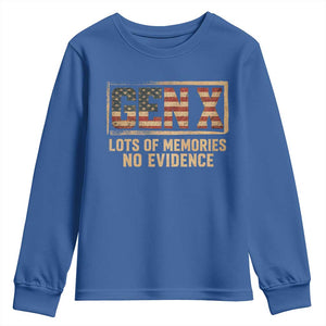 Funny Saying Sarcastic Gen X Lots of Memories No Evidence Youth Sweatshirt Vintage American Flag