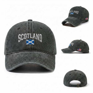 Scotland Washed Cotton Baseball Cap Vintage Retro Varsity Sports Scottish Flag Graphic