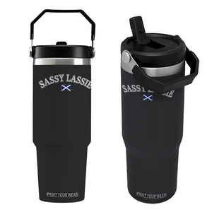 Sassy Lassie Scotland Flag Flip Straw Tumbler Funny Scottish Pride Heritage Gift TS10 One Size: 30 oz Black Print Your Wear