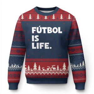 Futbol is Life Ugly Christmas Sweater Funny Soccer Gift For Football Players Fans TS10 Navy Red Print Your Wear
