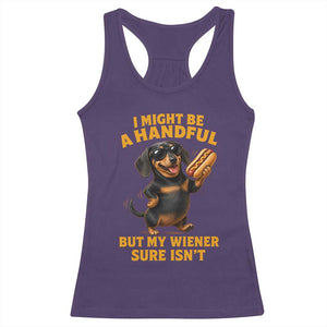 Funny Embarrassing Dachshund Racerback Tank Top Wiener Hot Dog Pun Crude Cringey Inappropriate Humor