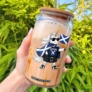 Funny Scotland Unicorn Glass Can Cool Scottish Unicorn with Kilt Flag Scotland Pride Football Fans