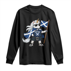 Funny Scotland Unicorn Long Sleeve Shirt Cool Scottish Unicorn with Kilt Flag Scotland Pride Football Fans
