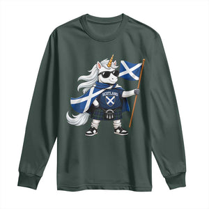 Funny Scotland Unicorn Long Sleeve Shirt Cool Scottish Unicorn with Kilt Flag Scotland Pride Football Fans