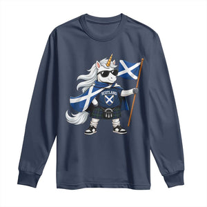 Funny Scotland Unicorn Long Sleeve Shirt Cool Scottish Unicorn with Kilt Flag Scotland Pride Football Fans