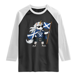 Funny Scotland Unicorn Raglan Shirt Cool Scottish Unicorn with Kilt Flag Scotland Pride Football Fans