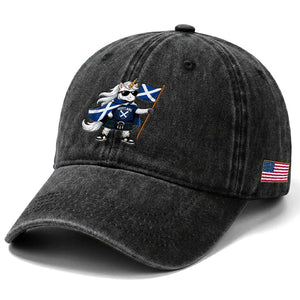 Funny Scotland Unicorn Washed Cotton Baseball Cap Cool Scottish Unicorn with Kilt Flag Scotland Pride Football Fans