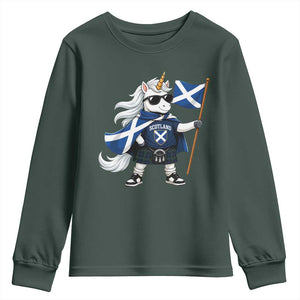 Funny Scotland Unicorn Youth Sweatshirt Cool Scottish Unicorn with Kilt Flag Scotland Pride Football Fans