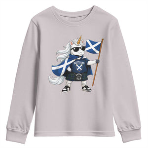 Funny Scotland Unicorn Youth Sweatshirt Cool Scottish Unicorn with Kilt Flag Scotland Pride Football Fans