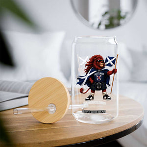 Proud Scotland Rampant Lion Glass Can Scottish Flag Red Lion Mascot with Kilt Football Fans