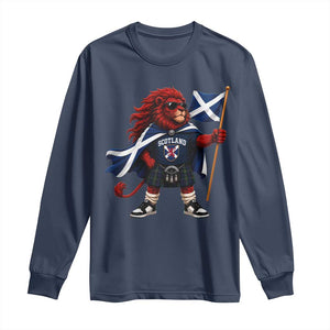 Proud Scotland Rampant Lion Long Sleeve Shirt Scottish Flag Red Lion Mascot with Kilt Football Fans