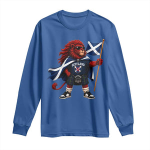 Proud Scotland Rampant Lion Long Sleeve Shirt Scottish Flag Red Lion Mascot with Kilt Football Fans