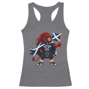 Proud Scotland Rampant Lion Racerback Tank Top Scottish Flag Red Lion Mascot with Kilt Football Fans