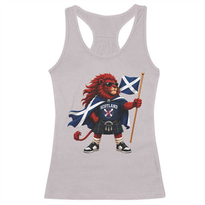 Proud Scotland Rampant Lion Racerback Tank Top Scottish Flag Red Lion Mascot with Kilt Football Fans