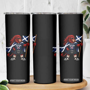 Proud Scotland Rampant Lion Skinny Tumbler Scottish Flag Red Lion Mascot with Kilt Football Fans